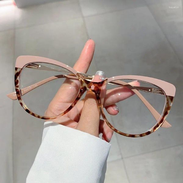 Sonnenbrille Anti Blaues Licht Optische Große Gläser Frauen Cat Eye Vintage Designer Myopie Rezept Doppel Farbe Brillen Rahmen