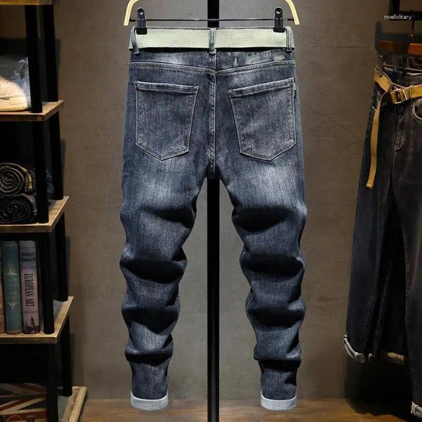 Männer Jeans Harajuku Mode Slim Fit Stretch Denim Für Männer Frühling Und Herbst Casual Blau Grau Wasser Waschen Lange Hosen Luxus