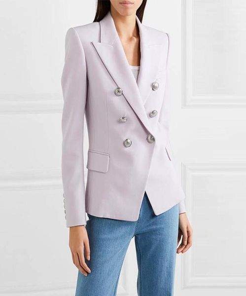 Новый стиль, высокое качество, оригинальный дизайн, женский двубортный пиджак 039s, женская куртка, тонкая деловая одежда, металлические серебряные пряжки bl2028124