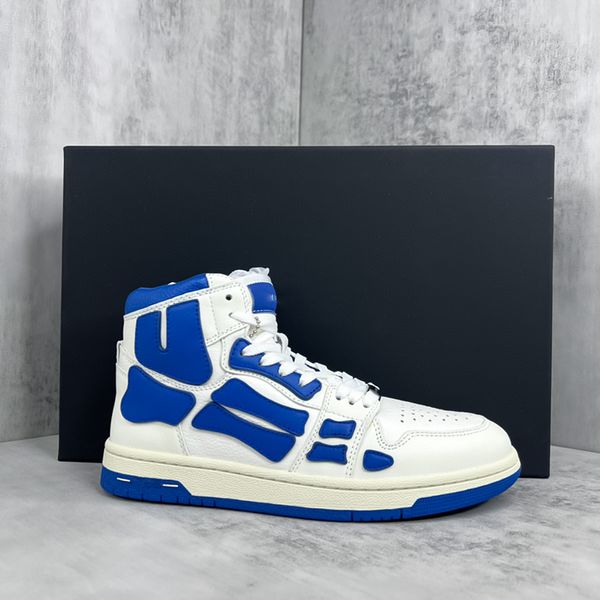 Сине-белые туфли из костей Туфли из костей Кожаные высокие кеды одинакового цвета Ботильоны Уличная обувь для скейтбординга повседневные универсальные кроссовки на шнуровке Размеры 35-46 + коробка
