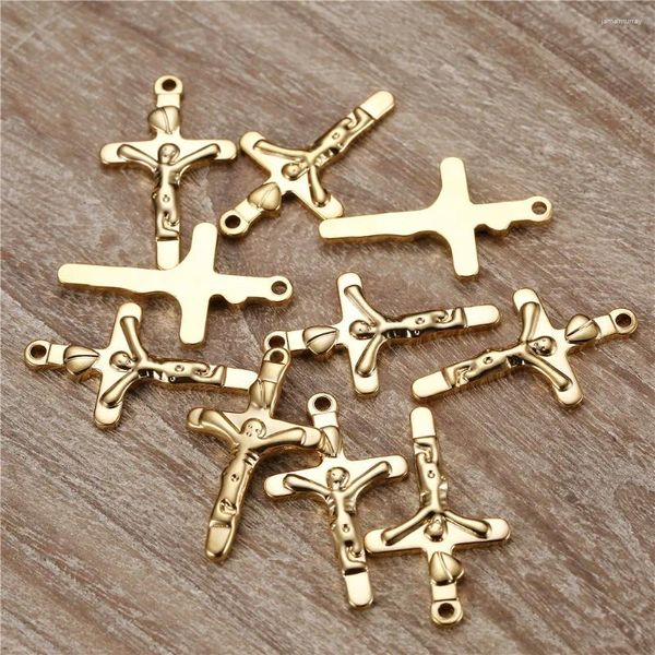Ciondoli 5 pezzi croce di Gesù in acciaio inossidabile per creazione di gioielli accessori pendenti cattolici fatti a mano fai-da-te