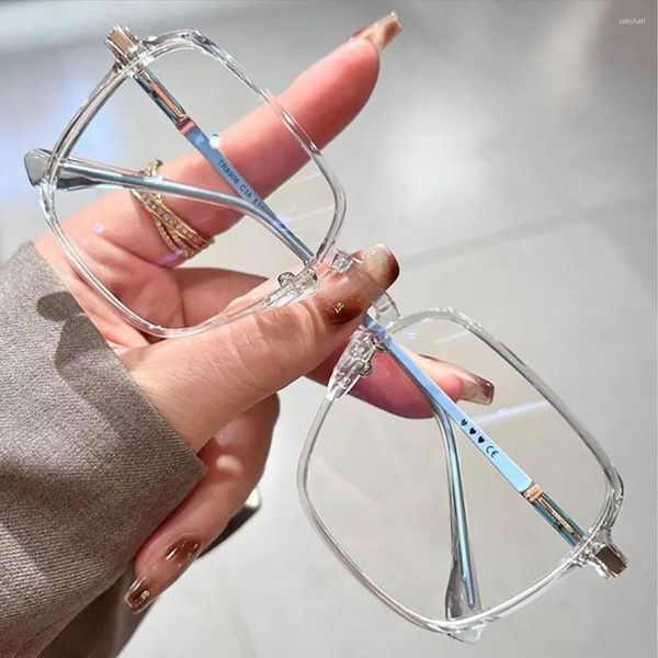 Óculos de sol elegante anti luz azul quadrado luxo coração design quadro óculos leve confortável transparente para mulher