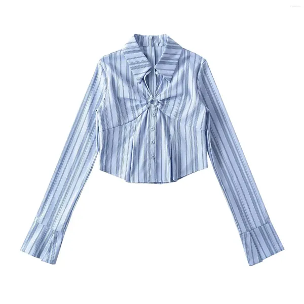 Blusas femininas harajuku retro azul branco listrado camisa alta rua picante menina y2k design de moda formal commuter manga longa topo