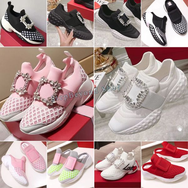 Sapatos casuais de designer para mulheres tênis de malha macia e respirável com strass sapatos brilhantes antiderrapantes sapatos de caminhada elevados tamanho 35-41