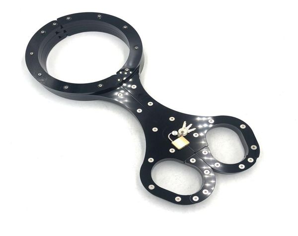 Luxo preto cristal cangue pelourinho com colar de bloqueio anel de pescoço oval algemas de pulso adulto bdsm bondage jugo brinquedo sexual para 2108599