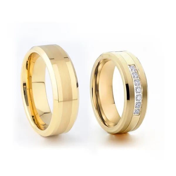 Alianças de casamento clássicas e amantes, alianças masculinas e femininas, carboneto de tungstênio chanfrado, ajuste confortável, anel de casal 6mm/8mm