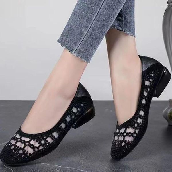 Модельные туфли для женщин, весна-осень 2024, женские туфли-лодочки из сетчатой ткани с блестками и квадратным носком, с глубоким вырезом