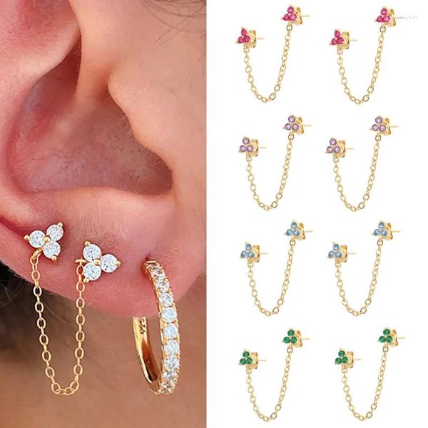 Stud Oorbellen Veelkleurige Kristallen Bloemketting Voor Vrouwen Esthetische Koreaanse Mode Dubbele Studs Vergulde Kraakbeen Sieraden KCE197