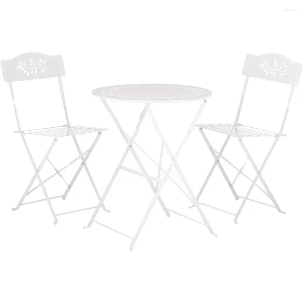 Camp Furniture Alpine Corporation 3-teiliges Bistro-Set für den Innen- und Außenbereich, Klapptisch und Stühle, Terrassensitzplätze, weiß