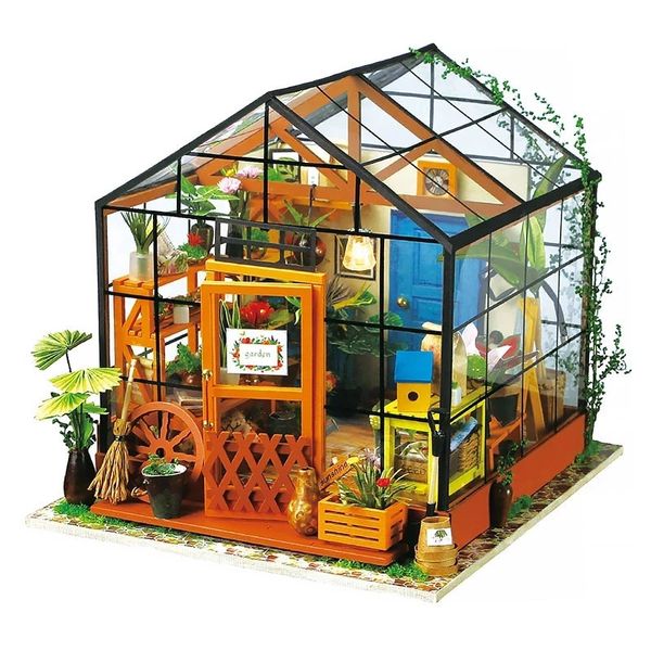 Robotime DIY Кукольный дом с мебелью для детей и взрослых Зеленый миниатюрный кукольный домик Деревянные наборы Сборка игрушек Рождественские подарки на день рождения 240106