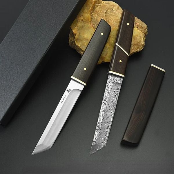Новый дамасский/D2 стальной клинок танто с черной ручкой в японском стиле, тактический нож для выживания, инструменты для кемпинга, EDC, охотничьи карманные ножи