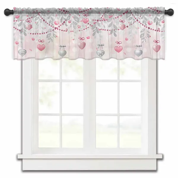 Tenda San Valentino Amore Foglie di eucalipto Rosa Rosa Piccola finestra Tulle Breve soggiorno Decorazioni per la casa Tende in voile