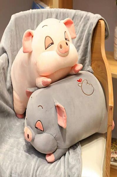 Kawaii brinquedos de pelúcia dormindo porco animal cruzamento pelúcia peluche hamster travesseiro mais cobertor colcha ar condicionado travesseiro bebê brinquedos5399782