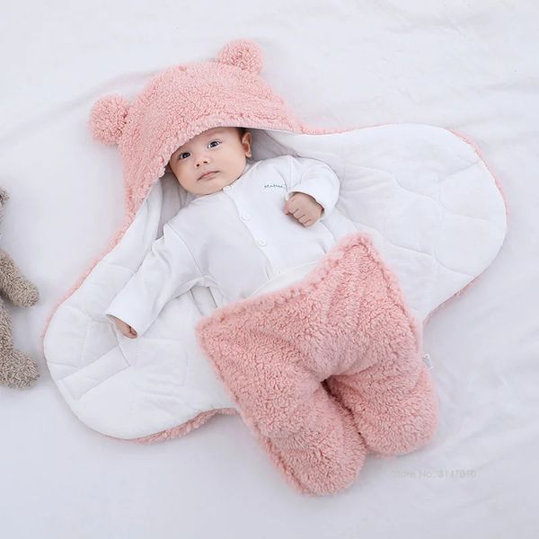 Милые одеяла для новорожденных мальчиков и девочек, плюшевые пеленки, ультрамягкий пушистый флисовый спальный мешок, хлопковый мягкий комплект постельного белья 240106