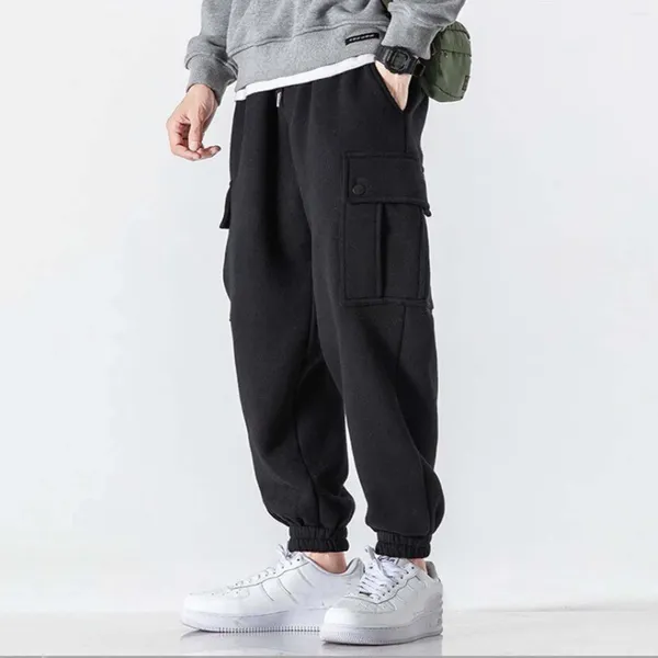 Männer Hosen Multi-Taschen Cargo Für Männer Winter Samt Warme Männliche Casual Overalls Arbeiten Koreanische Mode Y2k Hosen