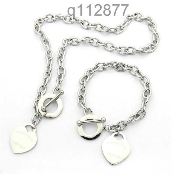 Collana in argento 925 con amore, bracciale, set di gioielli, regalo di compleanno per donna, designer, gioielli con cuore grande, dichiarazione di matrimonio, bracciali con ciondolo, collane, braccialetto, T ffanism