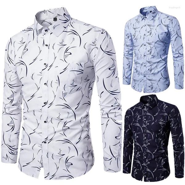 Camisas casuais masculinas 2024 primavera e outono impressão digital plus size gordo cara tendência manga longa camisa de flor