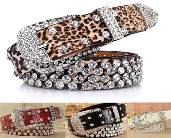 En çok satan yeni vahşi bayan kemer moda kayışları kadın leopar desen rhinestone kakma kemer bel band6087164