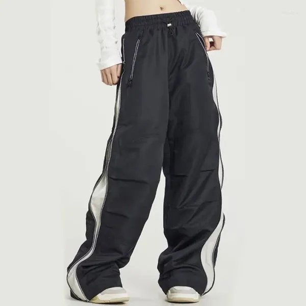 Calças femininas jodimitty y2k sweatpants streetwear baggy sólido retalhos pára-quedas calças largas perna solta casual hip branco