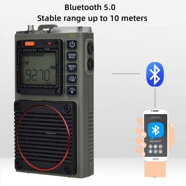 Acil Durum AM/FM/SW/WB Tam Band Radyo Cep Telefonu Uygulaması Uzaktan Kumanda Radyo Mini Bluetooth TF Kart Oynatıcı Destekleme El feneri Taşınabilir