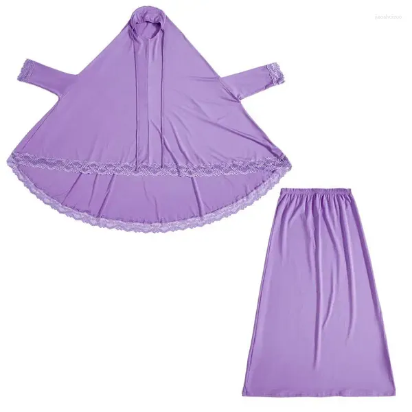 Abbigliamento etnico Camicia a pipistrello in pizzo da ragazza musulmana Set Abito moda per bambini Abito arabo islamico per bambini Burqa Abaya elastico