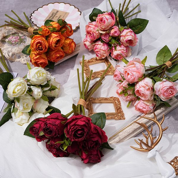Il pacchetto di simulazione di 9 amanti Rose wedding sala nozze sfondo decorazione morbida tavolo di fiori collocato fiori di bottiglia di commercio estero MWL