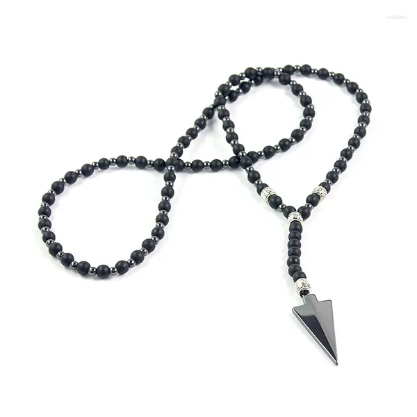 Collane con ciondolo Agata nera opaca Perlina rotonda Ematite Freccia Collana minimalista da uomo e da donna in stile Harajuku