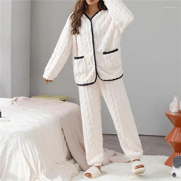 Женская одежда для сна WEIRDO, зимний теплый фланелевой пижамный комплект, женские пижамные комплекты, пижамы, брюки с длинными рукавами, милая мягкая домашняя одежда для