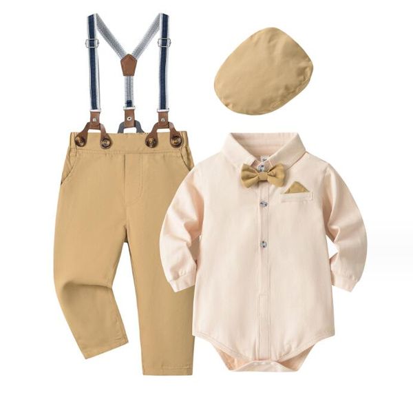 5 adet Bebek Erkek Giyim Setleri için Setler İlkbahar Sonbahar Toddler Beyefendi Stil Kıyafetleri Bebek Bebek Takımlar+Pantolon+Hats+Bowtie+Kayışlar