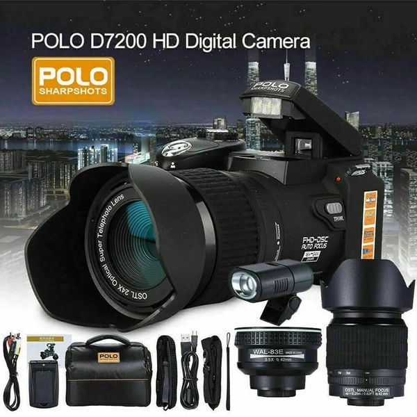 D7200 Câmera Digital 3P Foco Automático HD Vídeo 24X Lente Telepo Grande Angular LED Filmadoras com Luz de Preenchimento 240106