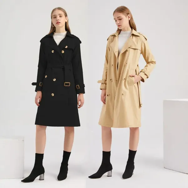 Trench da donna Cappotto Maniche lunghe larghe Doppiopetto 6 taglie Stile formale Vita stretta Lunghezza al ginocchio Giacca invernale Abbigliamento donna