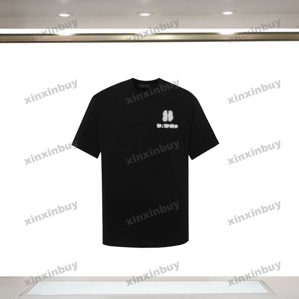 Xinxinbuy 2024 Homens Designer Camiseta Paris Luminosa Carta Imprimir Mulheres Preto Cinza Amarelo Azul XS-2XL