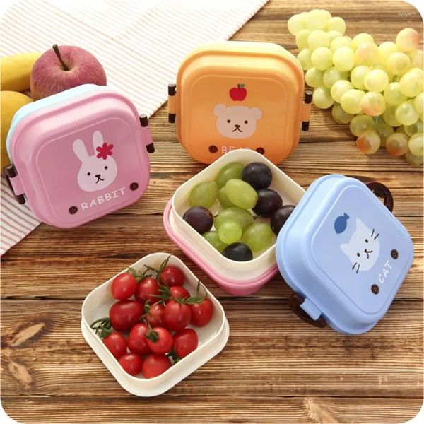 Dinkware a 2 strati carino cartone animato Kittyed Bentow Box Plastic Plastic Storage Fresh Keep Organizzatore per la cucina per la casa