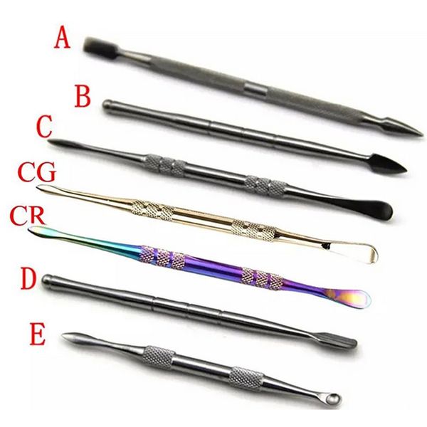 7 tipi Arcobaleno Argento Oro SS Strumento per tamponare la cera Acciaio inossidabile Accessori per fumatori Cucchiaio a mano Pala Scoop Erba secca Dab Piattaforme petrolifere per Banger Nails Bong Tubi dell'acqua