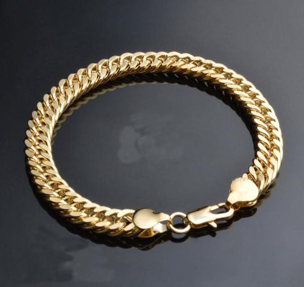 18K Sólido Fino Ouro ACABAMENTO Curb Chain Solid Link Pulseira 10MM Masculino Feminino Presente Stunning1696259