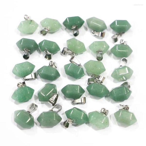 Colares de pingente de pedra natural pilar hexagonal verde aventurina ornamento pingentes colar encantos diy jóias acessórios fazendo atacado