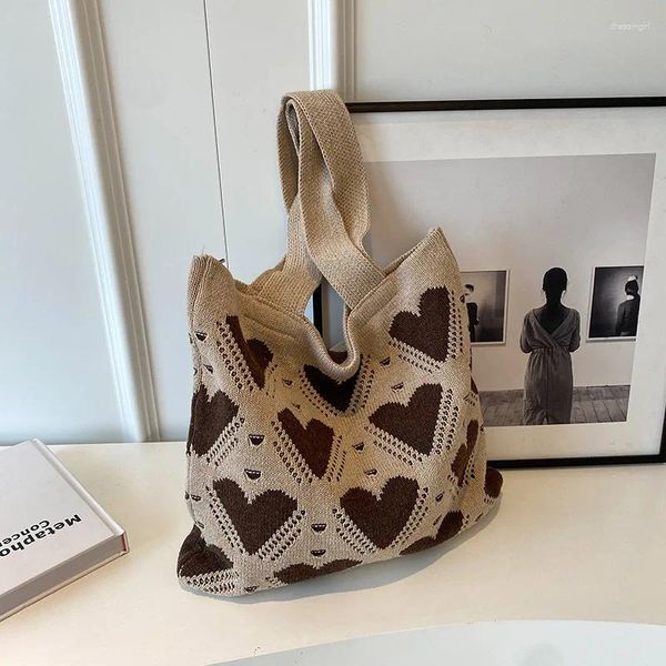 Borse da sera Borsa a tracolla in maglia da donna Borsa versatile a forma di cuore a contrasto Borse in soffice pelliccia Soft Shopping Girls Libro carino