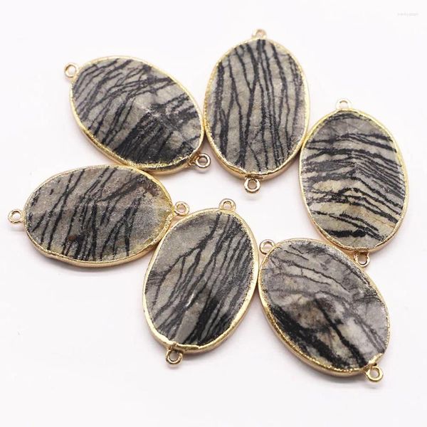 Colares de pingente 2 pçs/lote pedra natural oval colar seção mineral cura banhado a ouro borda encantos diy moda jóias atacado