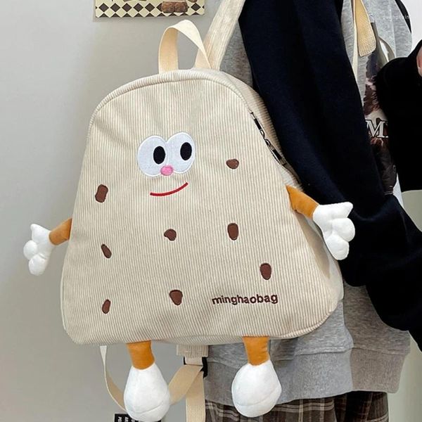 Школьные сумки, модный рюкзак с рисунком печенья, вельветовая школьная сумка для женщин и девочек, сумка на плечо, стильная забавная легкая сумка для книг