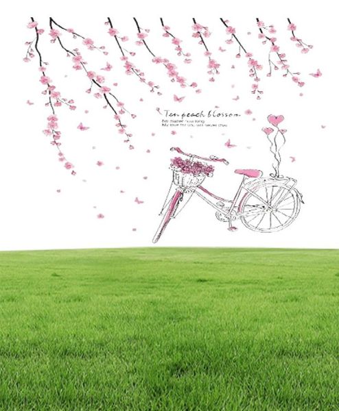 Shijuehezi adesivos de parede de desenho animado para meninas, material de pvc, faça você mesmo, flores de pêssego, decalque de parede de bicicleta para quartos infantis, decoração de quarto de bebê 3405743
