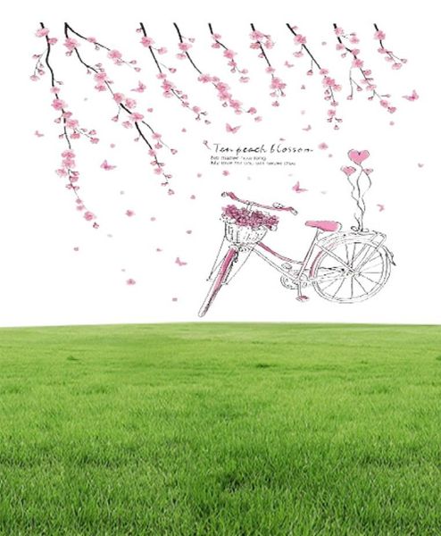 SHIJUEHEZI Cartoon Girl Wall Stickers Materiale PVC FAI DA TE Fiori di pesco Bicicletta Adesivo per camerette Decorazione camera da letto per bambini3405743