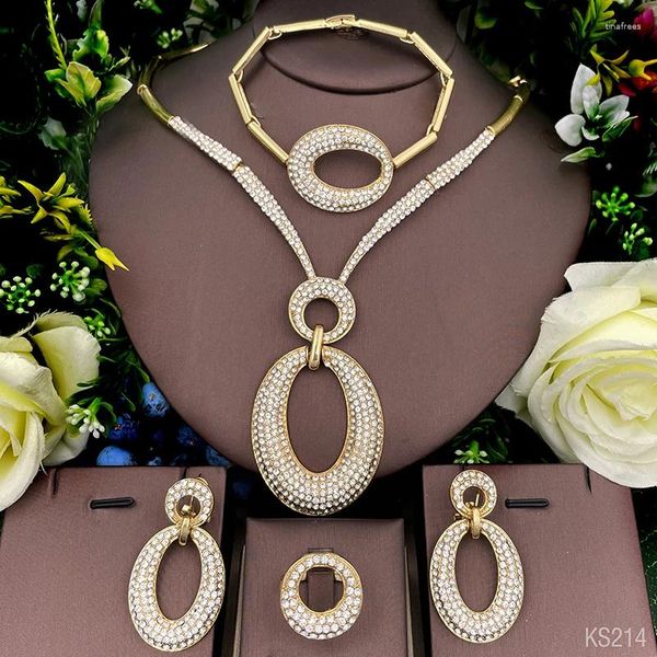 Halskette Ohrringe Set Italien 18k vergoldet für Frauen Braut Hochzeit Schmuck Ring Armband Großhandel