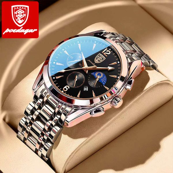 POEDAGAR 8298 orologi da uomo nuova moda in acciaio inossidabile data impermeabile luminoso top brand di lusso da uomo versione coreana orologio al quarzo