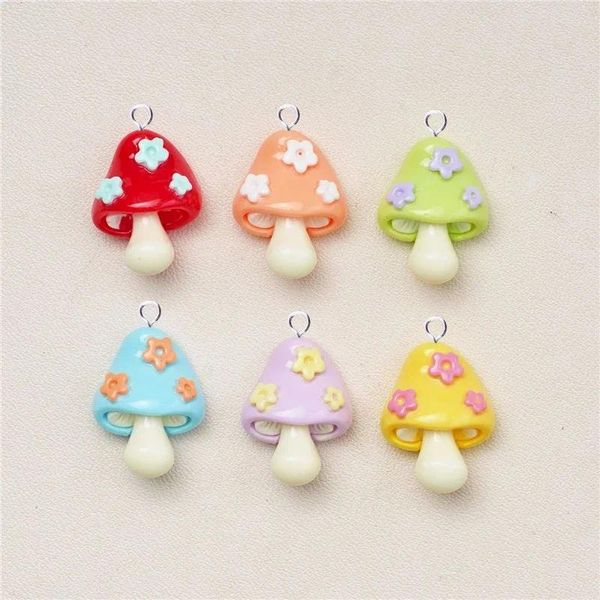 Encantos 10 pçs dos desenhos animados flores coloridas cogumelo resina para fazer jóias kawaii pingente diy chaveiro brincos artesanato