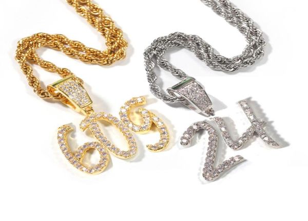 Neue Mode personalisierte 18K Gold Bling Diamant Cursive 09 digitale Zahlen Anhänger Halskette individuelle Sportnummer DIY Schmuck für 4694855