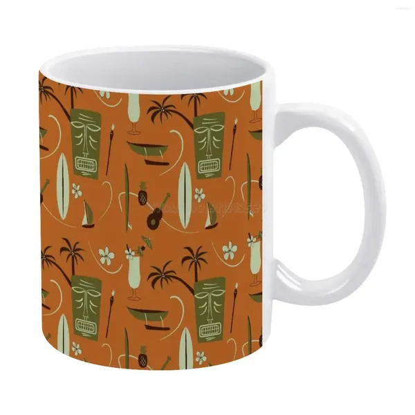 Canecas Retro Havaiano-Vintage Havaiano-Laranja Caneca Branca Café 330ml Cerâmica Casa Leite Chá Xícaras e Presente de Viagem para Amigos Su