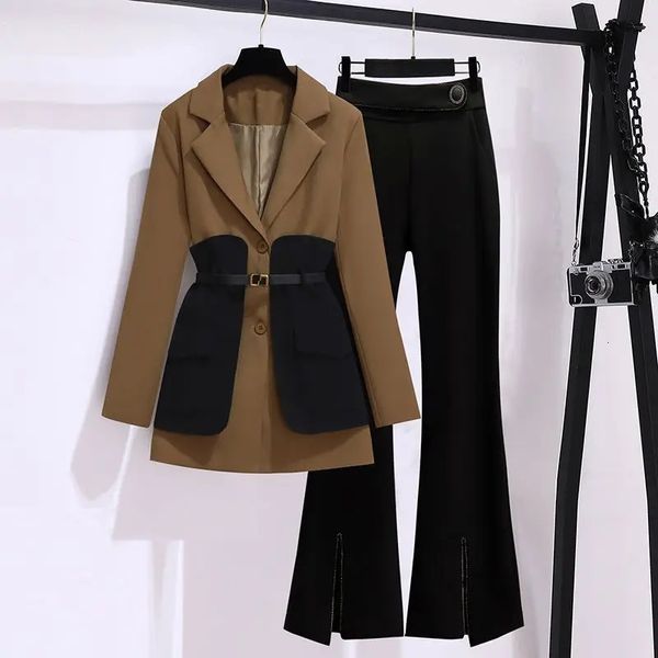 Frauen Herbst Winter Casual Blazer Jacke Passenden Set Koreanische Elegante Midi Anzug Mantel Hosen Zwei Stück Weibliche Kleidung Anzüge 240106