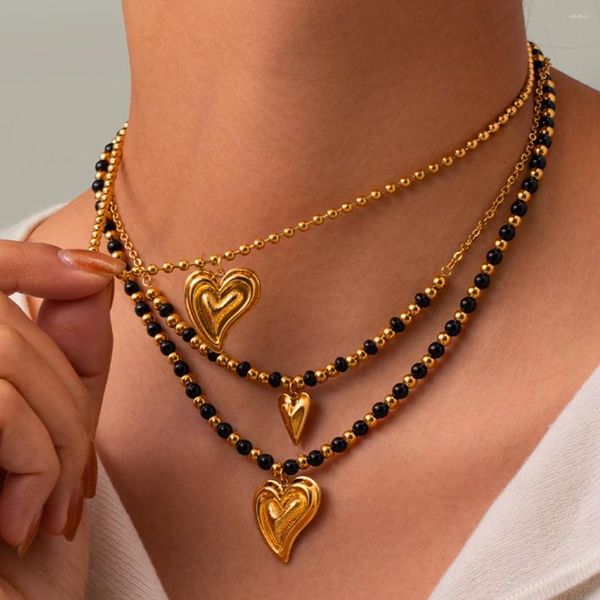 Collane con ciondolo Uworld Cuore in acciaio inossidabile Amore Collana placcata oro per donna Fascino in metallo Gioielli romantici ed eleganti Regalo bijoux