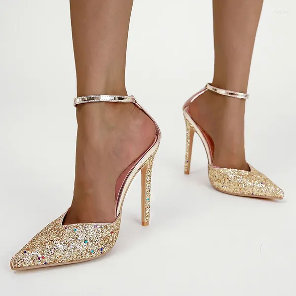 Модельные туфли, женские туфли-лодочки, дизайнерские туфли на каблуке 11 см, сексуальный острый носок с блестками, свадебные для женщин, невесты, серебристые, высокие Sapato Feminino