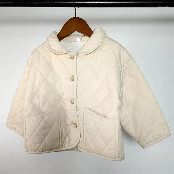 Jaquetas Crianças Roupas de Inverno para Meninos e Meninas Estilo Coreano Retro Treading Rhombus Algodão-Acolchoado Casaco All-Mat